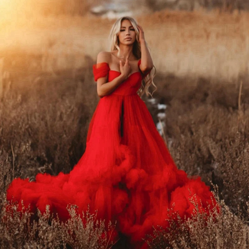 Sodo Raudono Tiulio Raukiniai Linijos Vasaros Suknelės Nuo Peties Brangioji Akių Prom Chalatai Priekiniai Ritininės Ilgai Fotografijos Suknelė