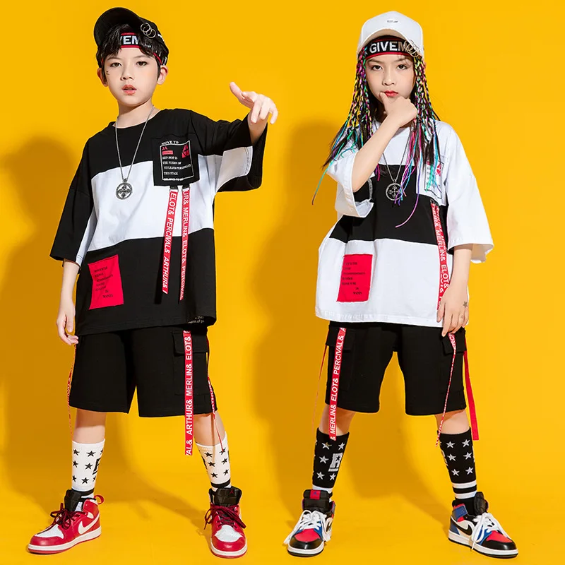 Vaikas Hip-Hop Drabužių Grafinis Tee Negabaritinių Marškinėliai Viršuje Streetwear Dirželis Krovinių Šortai Mergaitėms Berniukai Džiazo Šokio Kostiumų Drabužiai