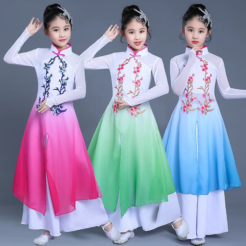 Vaikų Kinų stiliaus elegantiškas klasikinio šokio kostiumai mergaitėms skėtis šokių gerbėjas šokių šou kostiumas mergaitėms nacionalinės vėjo hanfu