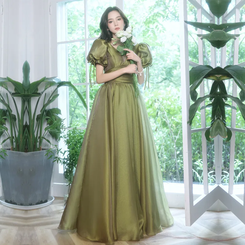 Vasaros Pokylių Vakaro Suknelė, Sijonas Moterų Žalia Sluoksniuotos Rankovėmis Juosmens Elegantiškas Prancūzijos Teismas Stiliaus Suknelė Naujas Stilius