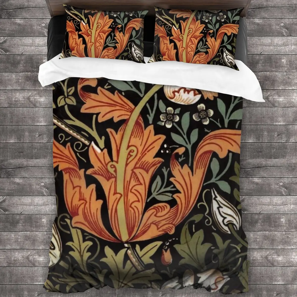 William Morris Golden Lily Šalikas Komplektas su 2 pagalvių Užvalkalai,Minkštas Mikropluošto Patalynės Karaliaus/Karalienės Dydžio,Jacobean Gėlių Antklode