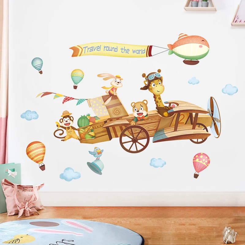 vaikų kambario 3d gyvūnų erdvėlaivis siena lipdukas namų dekoro lipni kūdikio miegamojo oro balionas sienos lipdukas