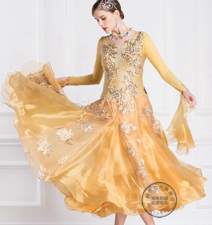 šokių suknelė moteris sportinių šokių suknelės aukso pritaikyti šokių suknelė konkurencijos lycra B-18232
